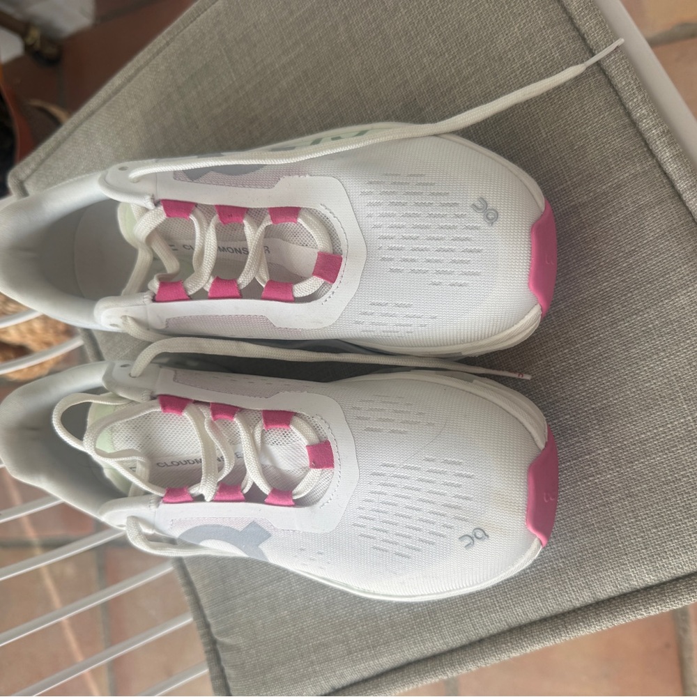 On Cloudtec Cloudmonster White Sneakers With Pink… - image 2